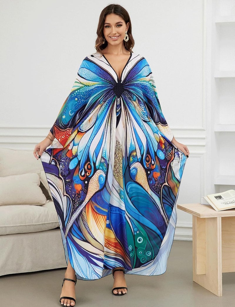 KECVOT Kaftan Dresses for Women Plus Size Batwing Sleeve Caftans Long Bathing Suit Cover Up Maxi Beach Dress Loungewear - Image 4